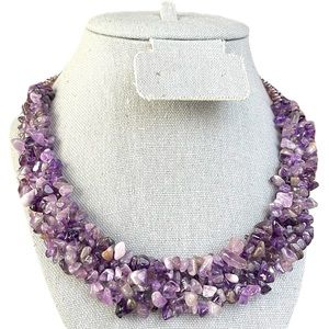 GORGEOUS Genuine Amethyst Chunky Chip Bib Statement Necklace